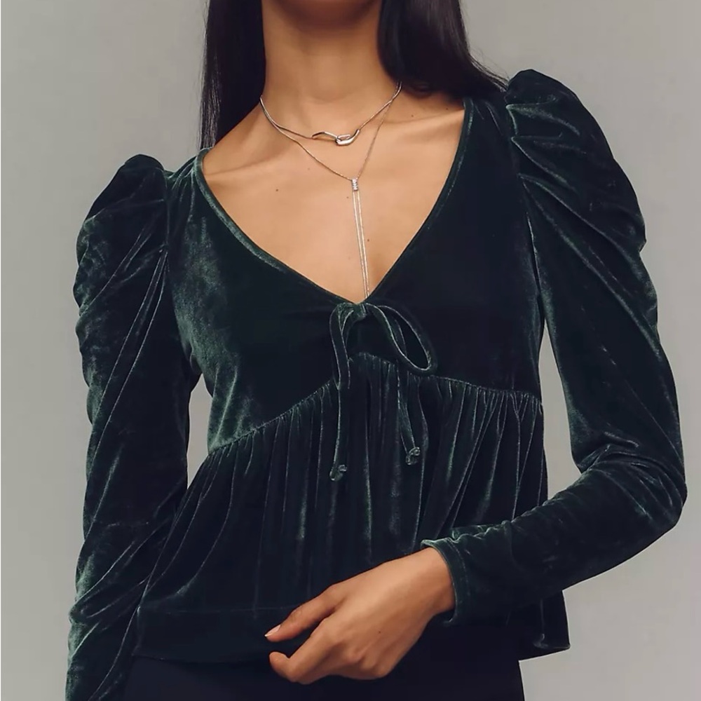 Anthropologie Maeve Dark Green Velvet Top